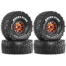 4pcs 120mm 1.9Inch Beadlock Wheel Rim Rubber Tire Set for 1/10 RC Crawler Car Axial SCX10 Pro Capra TRX4 D90 Orange