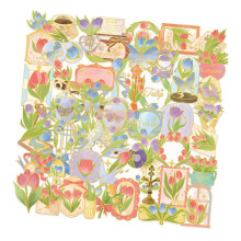 PET Flower Adhesive Label for Notebook Cover Trim, Journal Use
