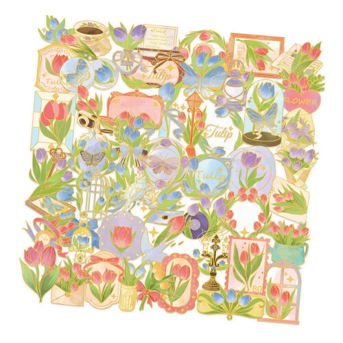 PET Flower Adhesive Label for Notebook Cover Trim, Journal Use