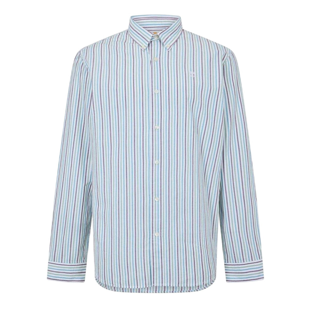 Timberland (M, White) Mens Striped Collared Long-Sleeved Button-Down Shirt