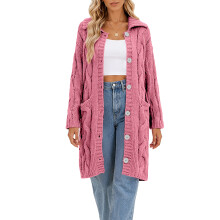 Womens Cable Knit Cardigan Sweaters Oversized Collar-Pink XXXL