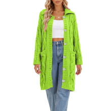 Womens Cable Knit Cardigan Sweaters-Fluorescent Green 5XL