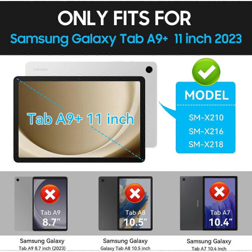 Capa Compatível com Samsung Galaxy Tab A9+ 11 Polegadas 2023 X210 X216 X218, Resistente a Choques, Proteção Reforçada e 1