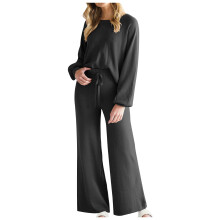 Women's two-piece tracksuit set: loose-fitting knit-Black S