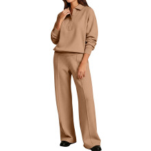 Sweatsuits For Women Set 2 Piece Collared Long Sleeve-Khaki XL