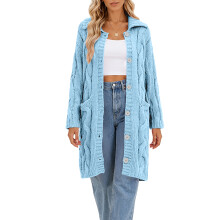 Womens Cable Knit Cardigan Sweaters Oversized-Sky Blue 4XL