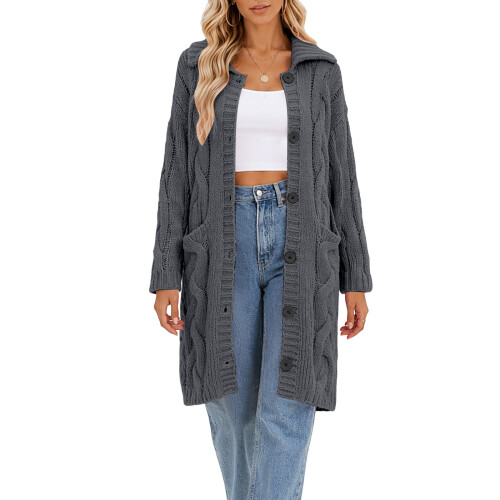 Womens Cable Knit Cardigan Sweaters Oversized-Dark Grey S