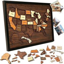 Wooden USA Travel Map Puzzle,Interactive State-ByState Journey Tracker Maps Pin Board for Traveling,for Journey Memories