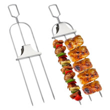 3X 3 Way Skewers,Metal Skewers for Grilling, 3-Prong Barbecue Skewer,Metal Grill Skewer with Push Bar Slider