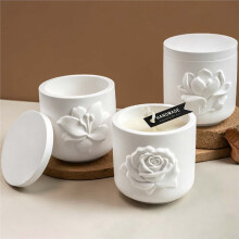 3D Relief Rose Candle Jar Silicone Mold Set DIY Plaster Epoxy Resin Magnolia Lily Flower Storage Box Molds Magnolia