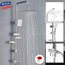 Large Shower Kit Twin Head Waterfall Chrome Adjust Riser Rail Chrome Square Set