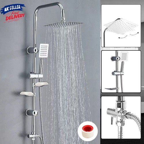 Large Shower Kit Twin Head Waterfall Chrome Adjust Riser Rail Chrome Square Set