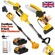2 IN 1 Pole Chainsaw Cordless Long Reach Cutter Pruner Saw 2 Batteries + Charger