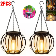 2Pcs Solar Lanterns Waterproof Metal Hanging Solar Lights Garden Outdoor Decor