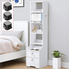 Wall-Mounted Tall Drawer Bedside Cabinet w/Lock - 4 Open Shelves Bedroom Storage