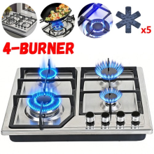 4 Burners Gas Hob 5KW Stainless Steel NG/LPG Gas Cooktop Cast Iron Stands 60cm