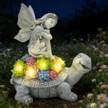 Solar Fairy Tortoise Ornament Garden LED Statue Succulent Decor Stone Effect UK