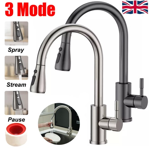 360 Kitchen Sink Mixer Taps Pull Out Spout Spray Single Lever Modern Mono