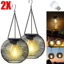 2x Solar Powered LED Hanging Lantern Lights Waterproof Outdoor Garden Lawn