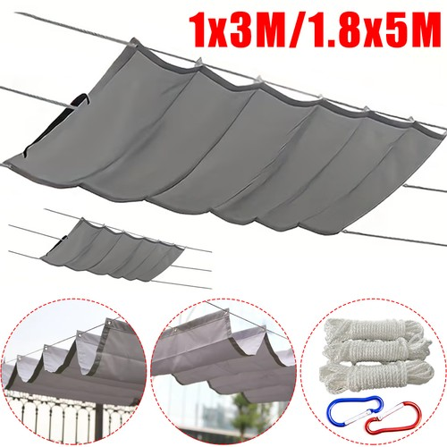 Retractable Awning, Adjustable Polyester Fabric with Grommets, Outdoor Shade