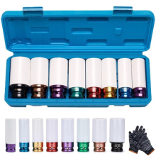 8Pcs 1/2" Drive Alloy Wheel Nut Thin Wall Deep Impact Socket Set 15 mm-27 mm