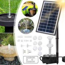 Solar Powered Water Fountain Pump with Battery Backup LED Lights Garden Pond UK