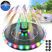 Solar Fountain Garden Water Feature with RGB LED Lights for Bird Bath Pond Pool