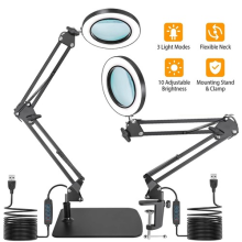 8x Magnifying Glass With Clamp And Base 3 Colour Modes For Reading Sewing Light