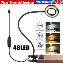 48 LED Clip On Desk Lamp USB Flexible Clamp Reading Light LED Bed Table Lamp UK