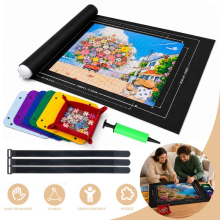 Jigsaw Puzzle Roll Mat Storage Felt Mat Up to 1000-1500 Pieces +Air Pump 6 Trays