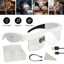 Head Magnifier Loupe 400% Hands Free Magnifier 3 LED Light Rechargeable Dimmable