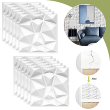 3D Textured Wall Tiles PVC White Diamond Design DIY Ceiling Cladding Pack of 12