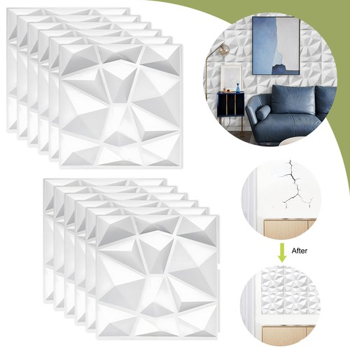 3D Textured Wall Tiles PVC White Diamond Design DIY Ceiling Cladding Pack of 12