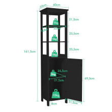 Tall Black Bathroom Cabinet with Adjustable Shelves, MDF