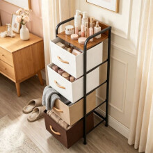 Fabric Chest of Drawers with Metal Frame & Wood Handles