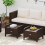 Set of 2 Brown Rattan Pouf Stools with Cushions 1