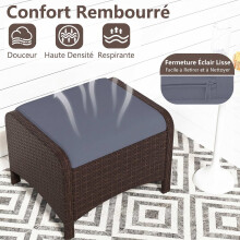 Set of 2 Grey Rattan Garden Pouf Stools with Cushions