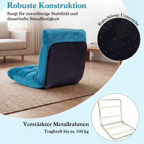 Folding Floor Chair, Dark Blue, 14-Position Adjustable