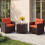 3-Piece Rattan Patio Set with Orange Cushions 1