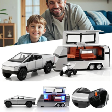 Futuristic  Pickup Truck With RV Off-Road Motorcycle Model Set 1:32 Scale
