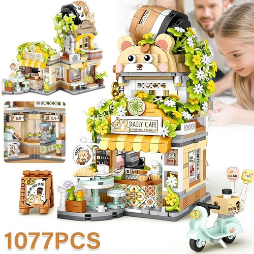 1077x Blocks Stores Model Kit City Cafe Building Kit Creativity Interactive Gift