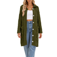 Womens Cable Knit Cardigan Sweaters Oversized-Army Green L
