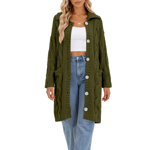 Womens Cable Knit Cardigan Sweaters Oversized-Army Green L