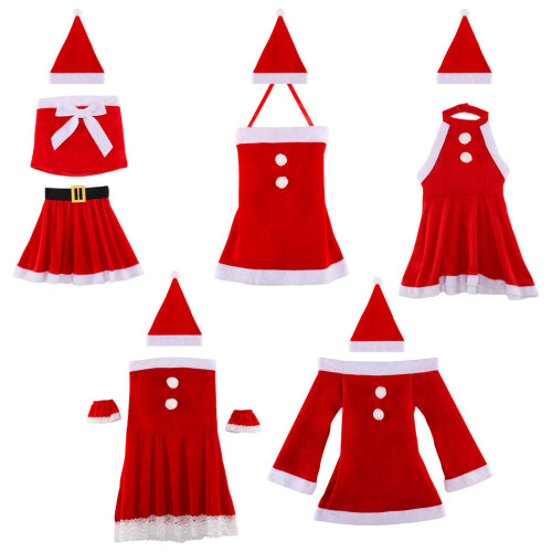 Ensemble de robe de vacances rouge avec bonnet de Père Noël-03 1