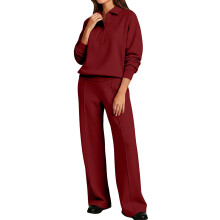 Sweatsuits For Women Set 2 Piece Collared Long-Burgundy S