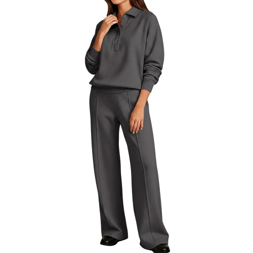 Sweatsuits For Women Set 2 Piece Collared Long-Dark Grey XL