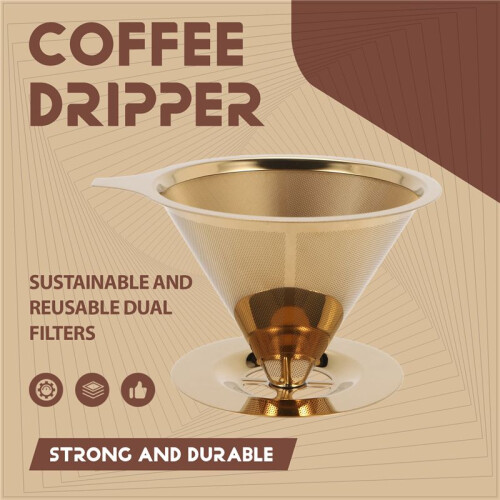 Double Wall Stainless Steel Titanium Gold Pour over Coffee Dripper Filter with Cup Stand and Handle 1