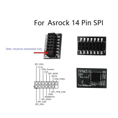 TPM 2.0 Encryption Security Module Remote Card 14 Pin SPI TPM2.0 Security Module for ASROCK Motherboard 2