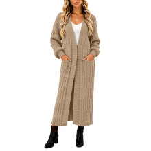 Women's Thin Type Stylish Cable Knit Cardigan with-Khaki XL