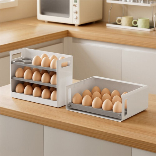 Foldable Egg Storage Box for Refrigerator Side Door - 30 Egg Dispenser Organizer